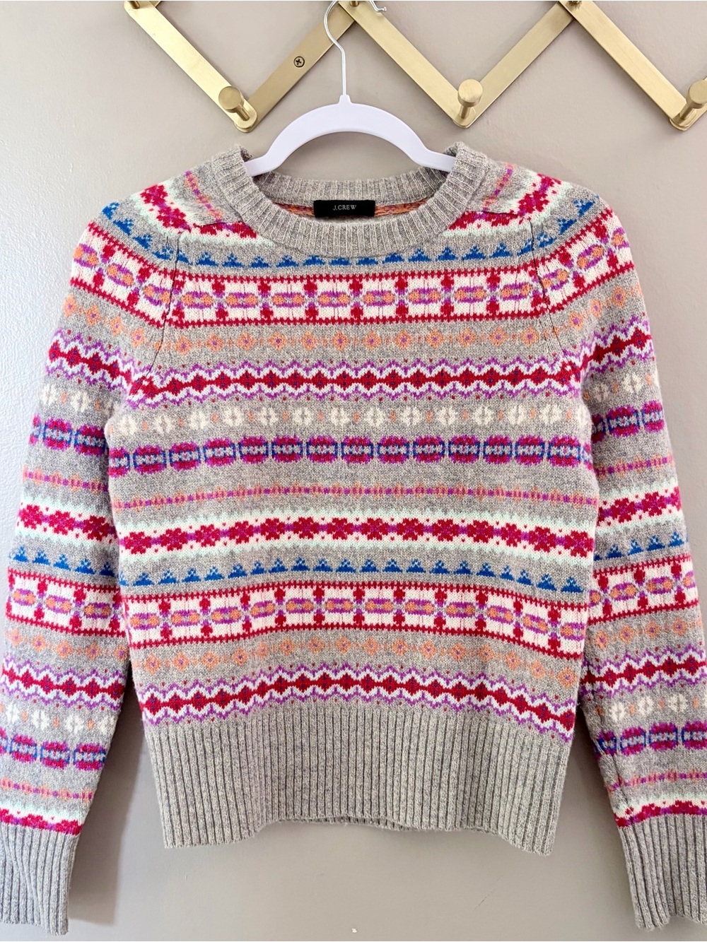 J.Crew Wool Fair Isle Sweater Crewneck Long Sleeve Grey Multicolor XS